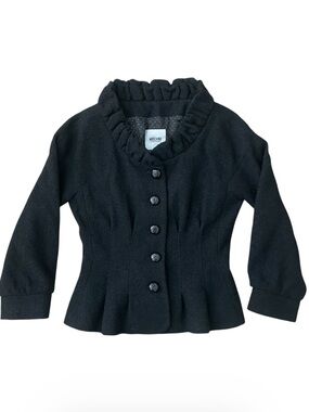 Moschino Cheap & Chic Black Wool Ruffle Collar Blazer Vintage US 4